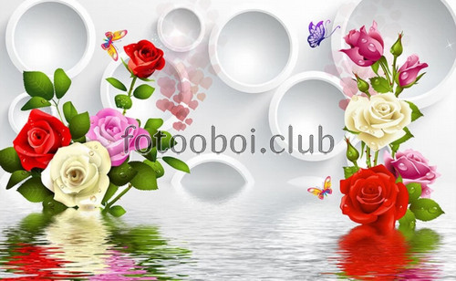 розы, цветы, кольца, вода, 3д, 3d